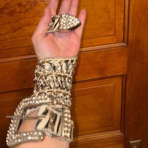 Rhinestone Embellished Fur Belt and Buckle